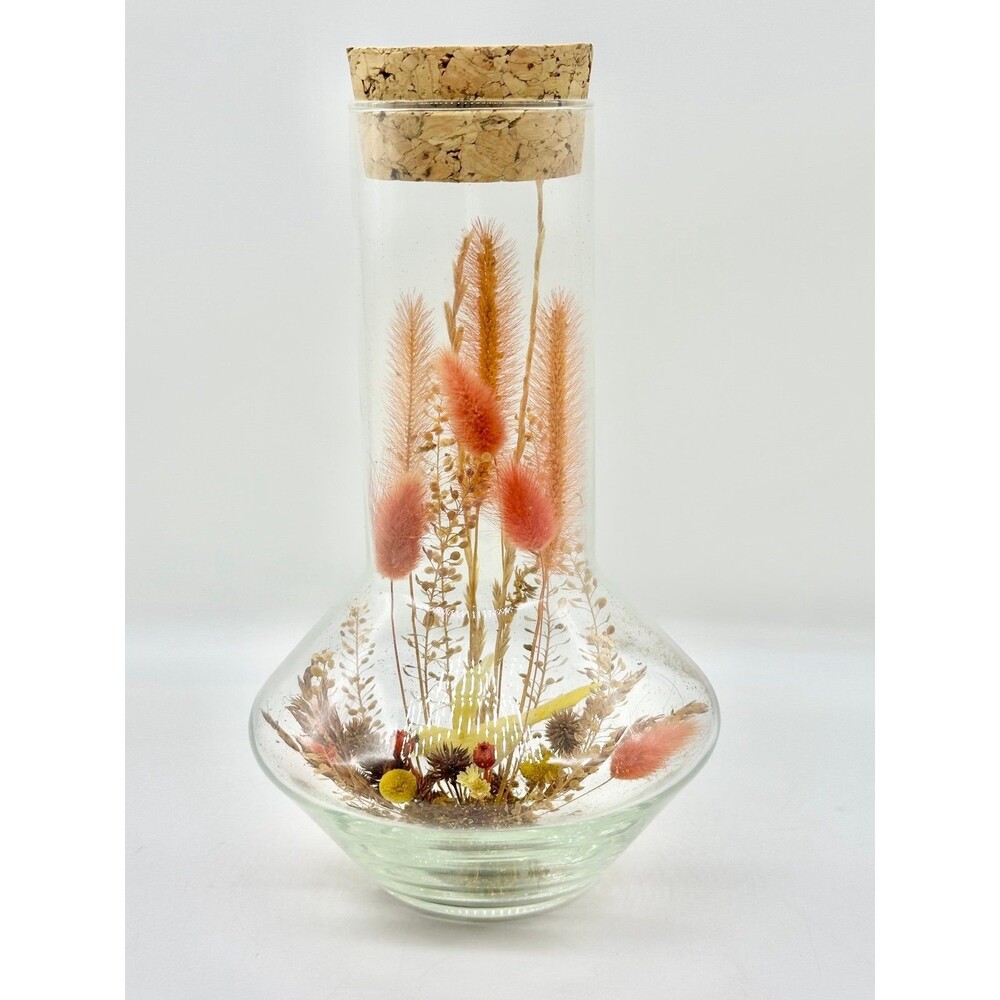 Vintage BOHO DRIED FLOWERS Glass Vase decor centerpiece hippie vase boho